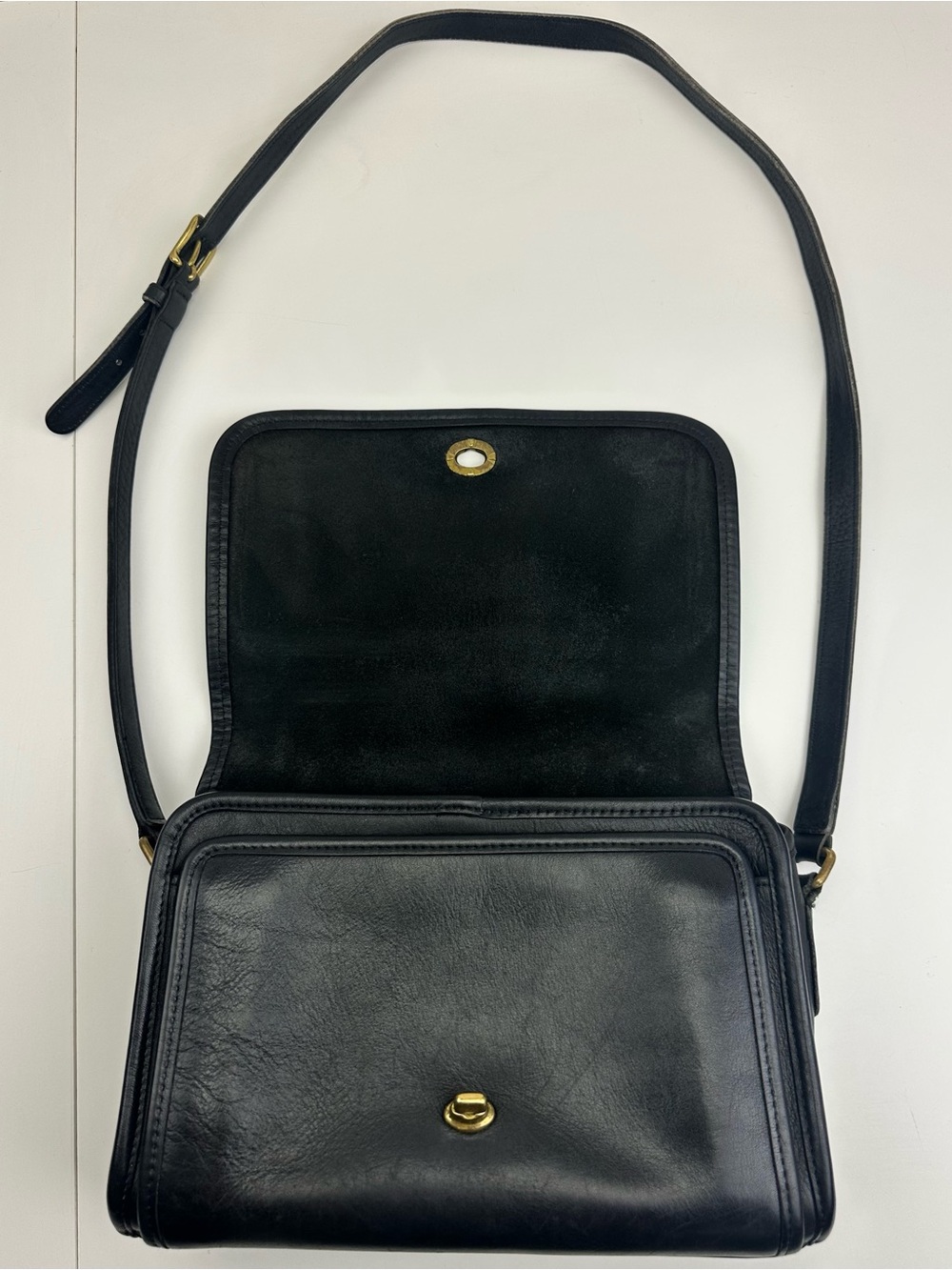 Coach Vintage Ridgefield Flap Black Leather Suede Crossbody Buckle Bag Late 90s - Picture 3 of 13